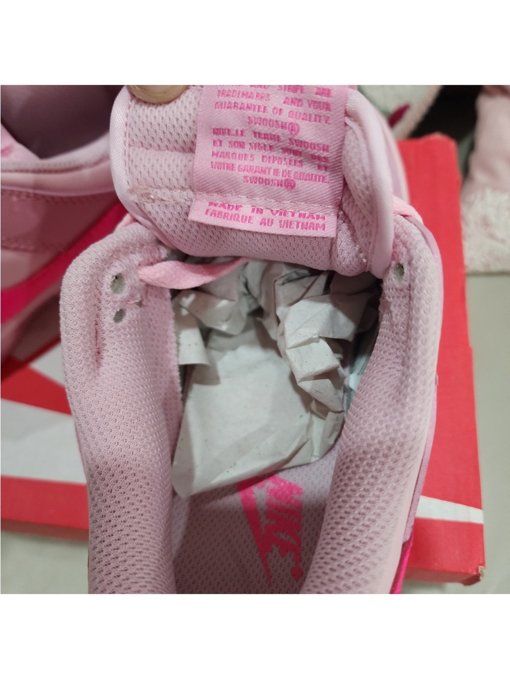 Nike Women’s Light Pink Low-Top Sneakers with Hot Pink Swoosh - Picture 3 of 5